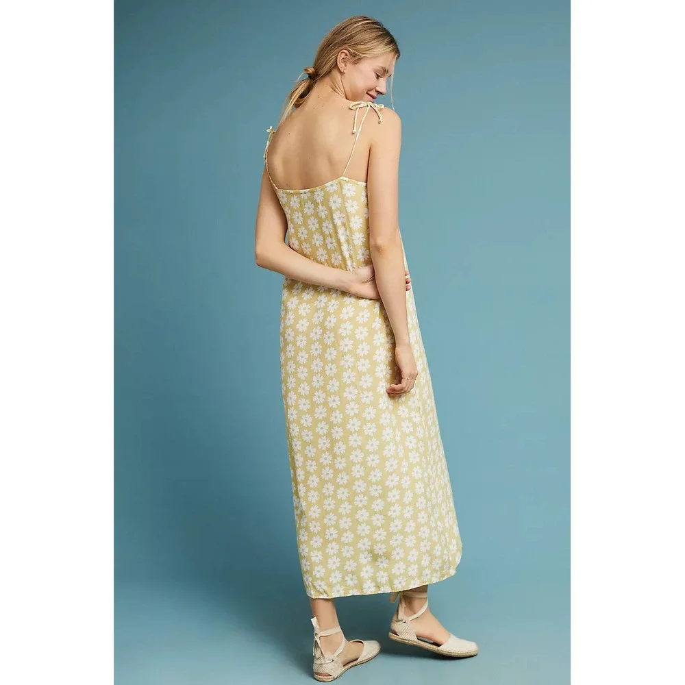 Anthropologie Faithfull the Brand Arrieta Daisy Midi Slit Dress Tie Strap Size 4